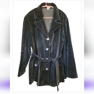 Isabella Bird Black 100% cotton velveteen button front jacket Tie At Waist EUC